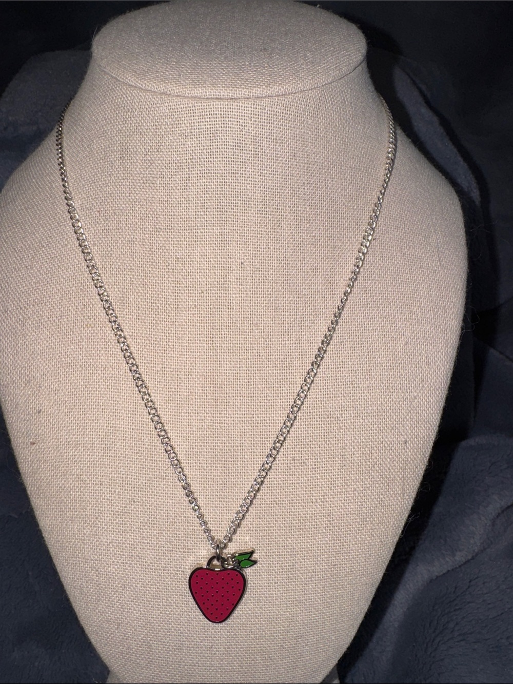 Coach Pink Enamel Strawberry Silver Necklace